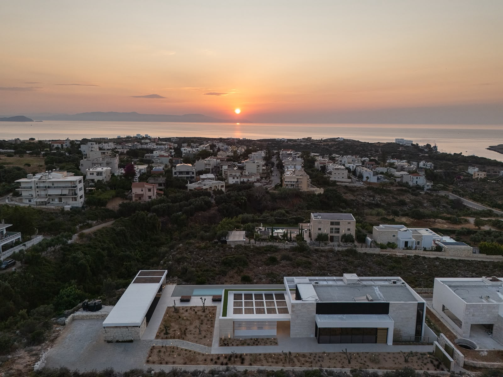 The full sunset over the Cretan Sea from Villa KORA